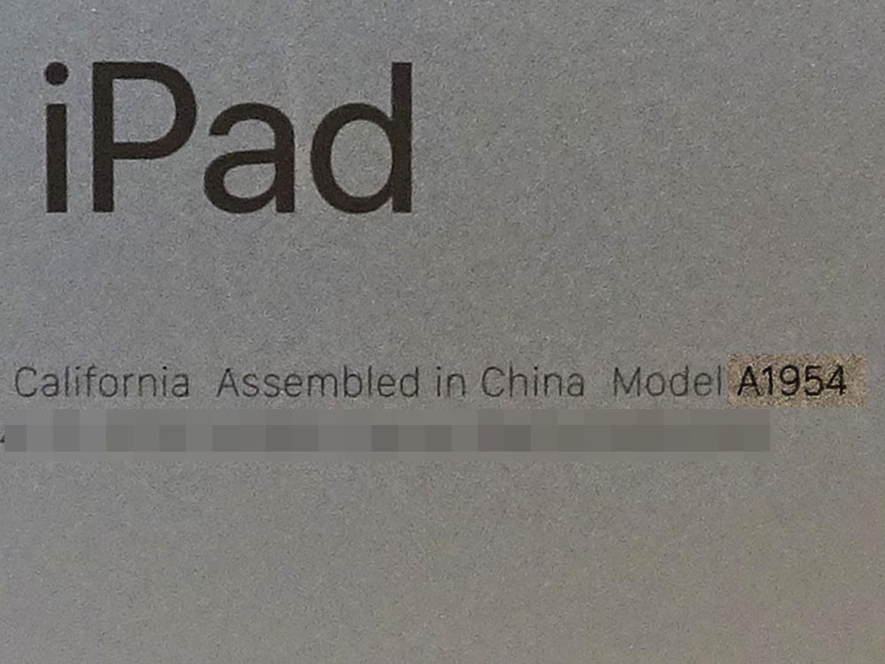 iPad モデル番号 本体裏面