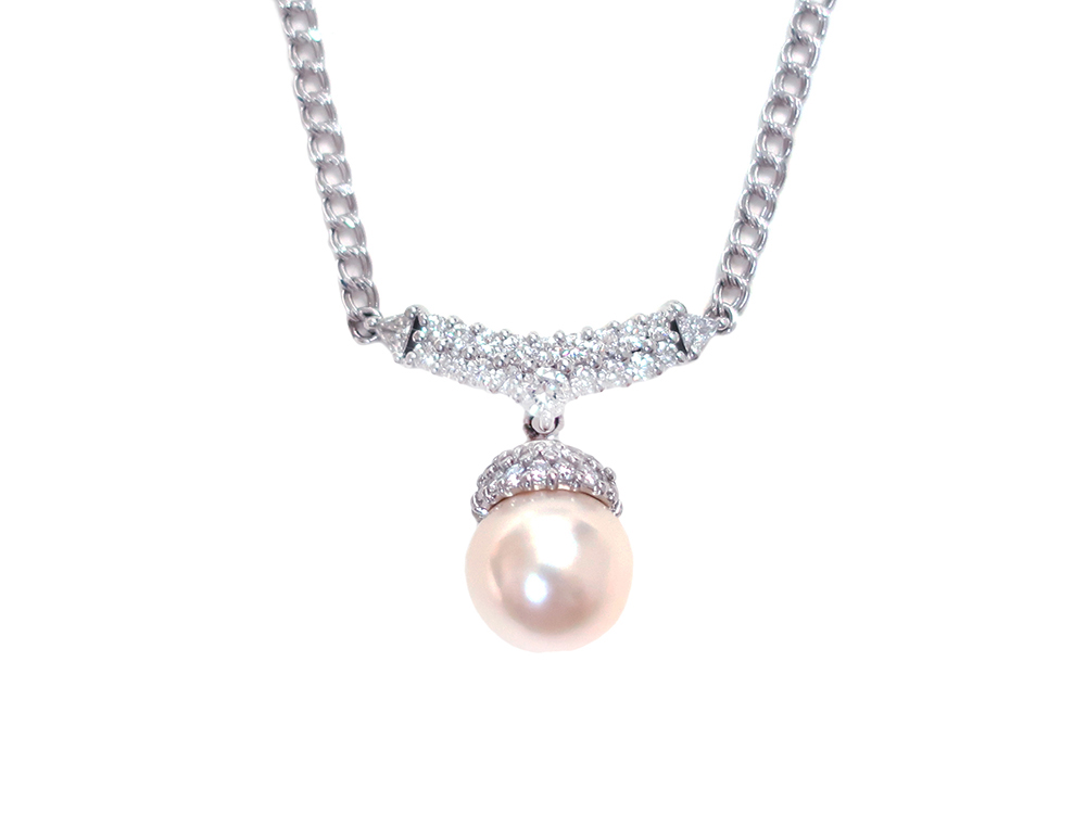 【三重県 鈴鹿市】Pt900×Pt850 プラチナ パール ネックレス 9.5mm ダイヤモンド 0.86ct 11.2g 買取実績 2025.08