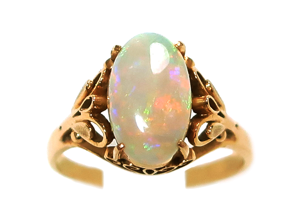【三重県 津市】K18YG イエローゴールド オパール オーバルカボション 透かしリング 3.9g 買取実績 2026.02