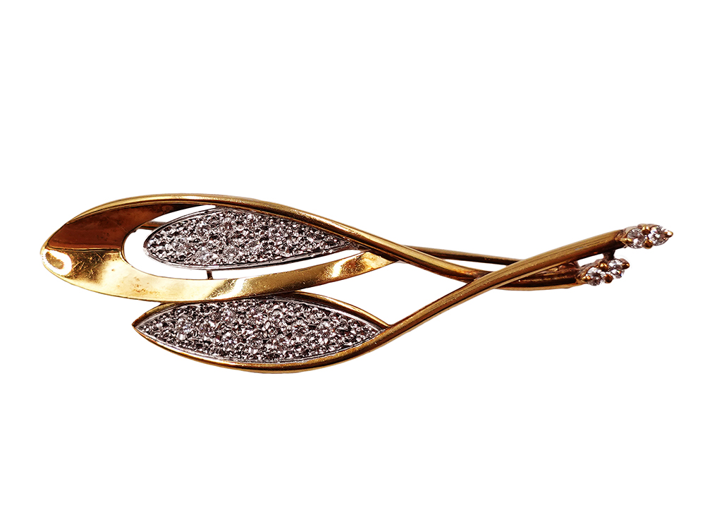 【三重県 松阪市】K18YG×K18WG イエローゴールド×ホワイトゴールド ダイヤモンド リーフブローチ 0.41ct 9.6g 買取実績 2026.03