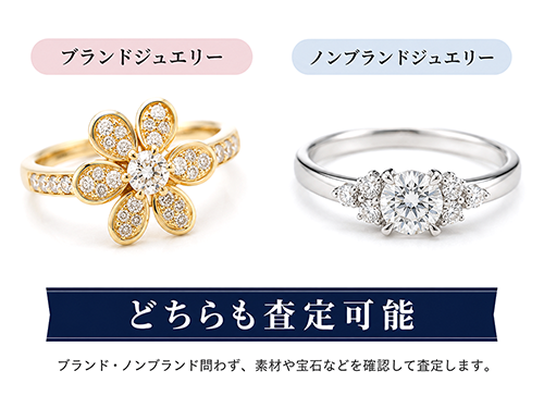 ブランドジュエリーとノンブランドジュエリーを並べた査定対象の比較
