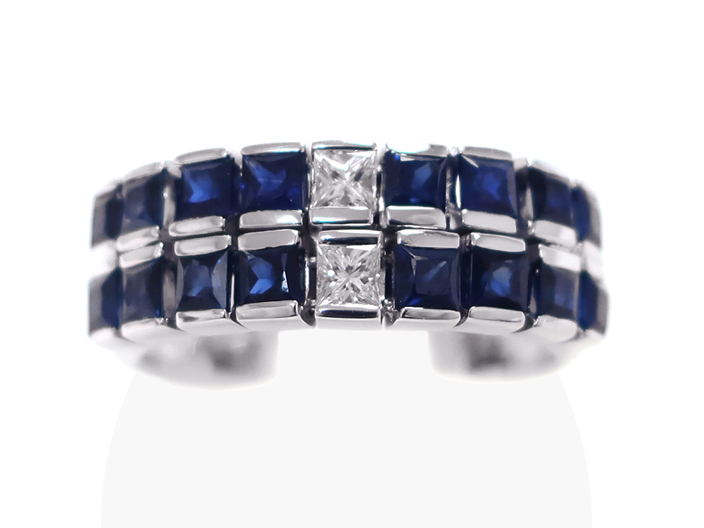 【三重県 鈴鹿市】K18WG ホワイトゴールド プリンセスカット サファイアリング 1.76ct ダイヤモンド 0.20ct 7.4g 買取実績 2026.09